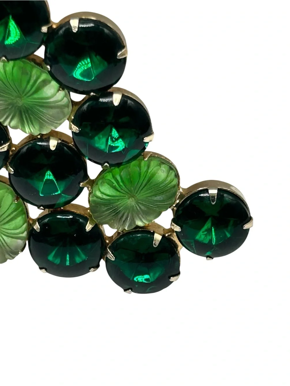 Vintage Green Glass Cabochon and Molded Glass Brooch